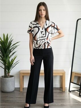 Nine West Cream  Abstract-Print Wrap Blouse with Brown & Black Accents